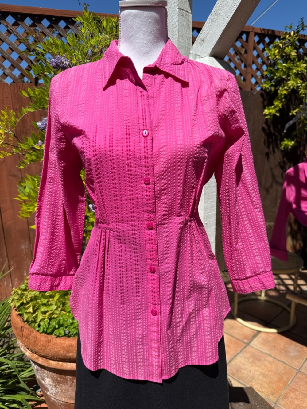 Foxcroft Hot Pink Textured Button-Front Blouse